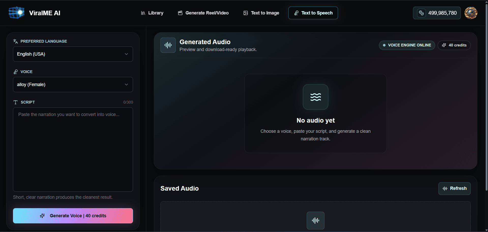 ViralME text to speech workspace preview